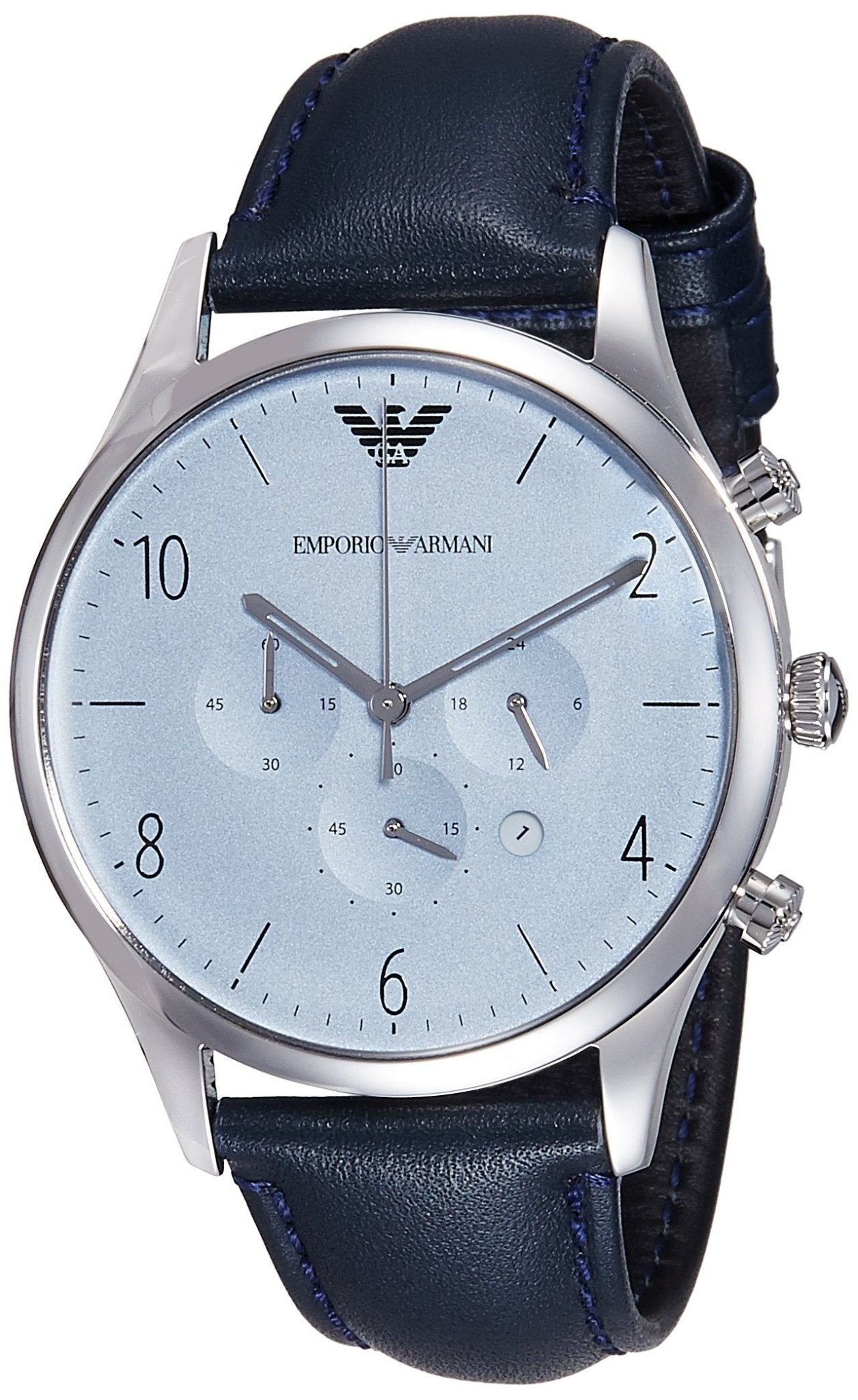 Emporio Armani Chronograph Blue Dial Blue Leather Strap Men Watch - AR1889