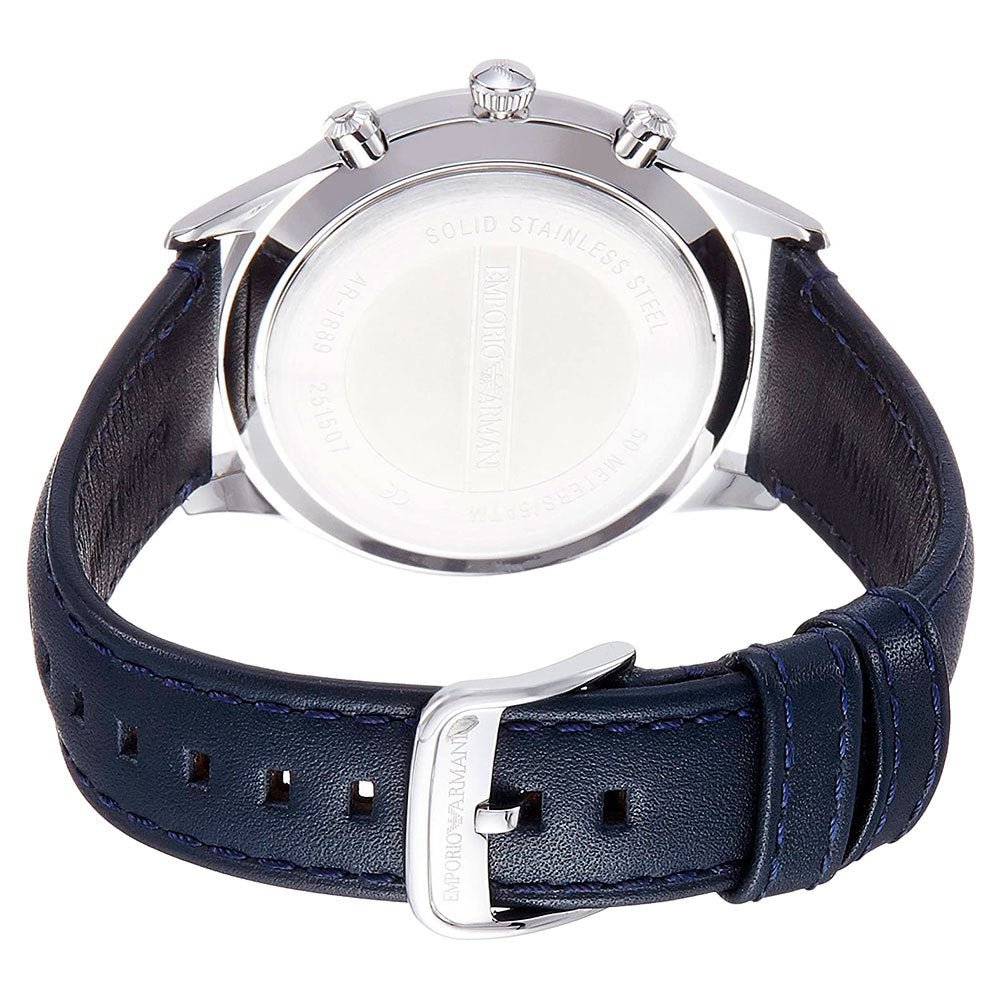 Emporio Armani Chronograph Blue Dial Blue Leather Strap Men Watch - AR1889