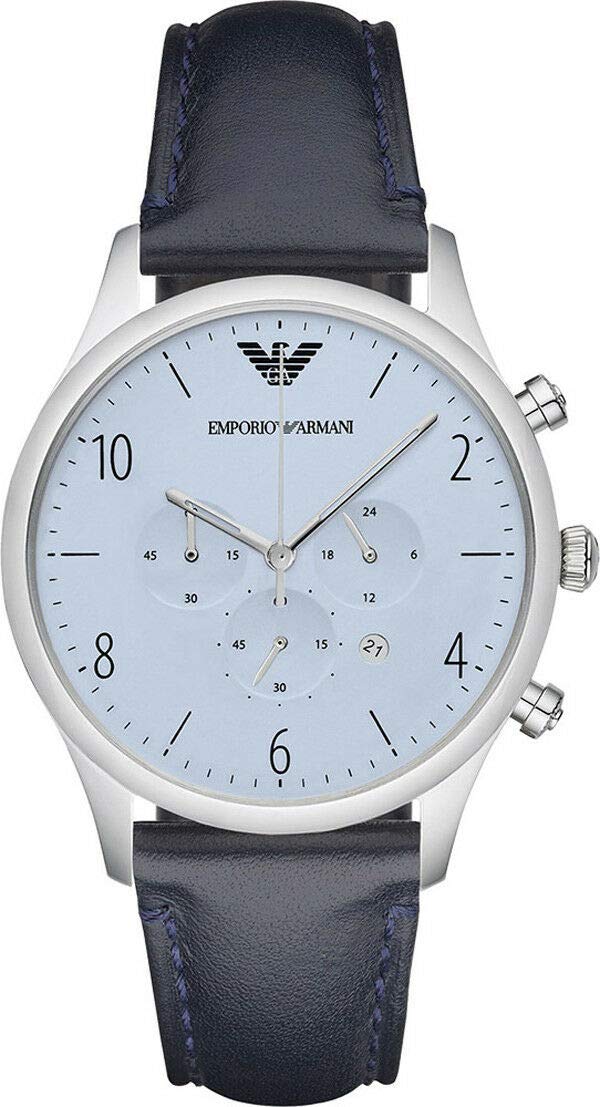 Emporio Armani Chronograph Blue Dial Blue Leather Strap Men Watch - AR1889