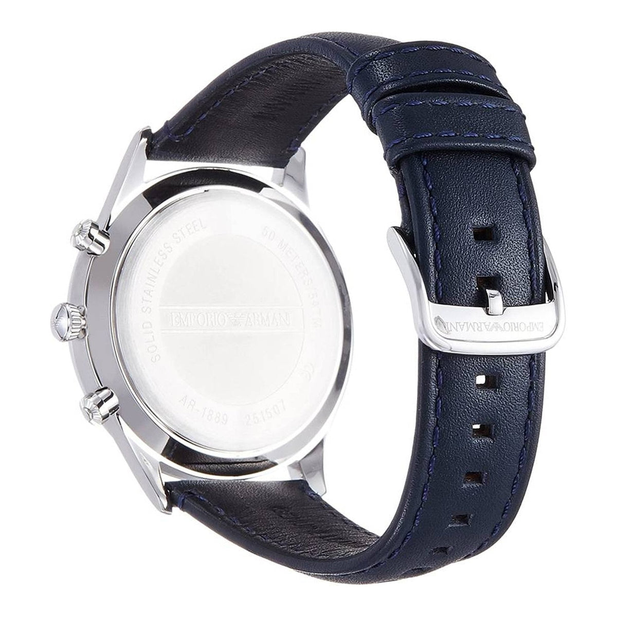 Emporio Armani Chronograph Blue Dial Blue Leather Strap Men Watch - AR1889