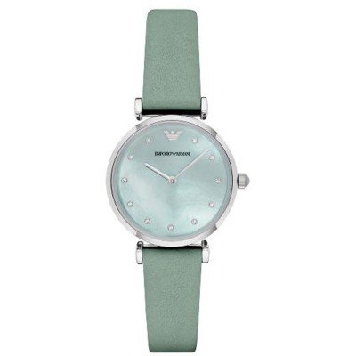 Emporio Armani AR1959 watch with light green dial and leather strap