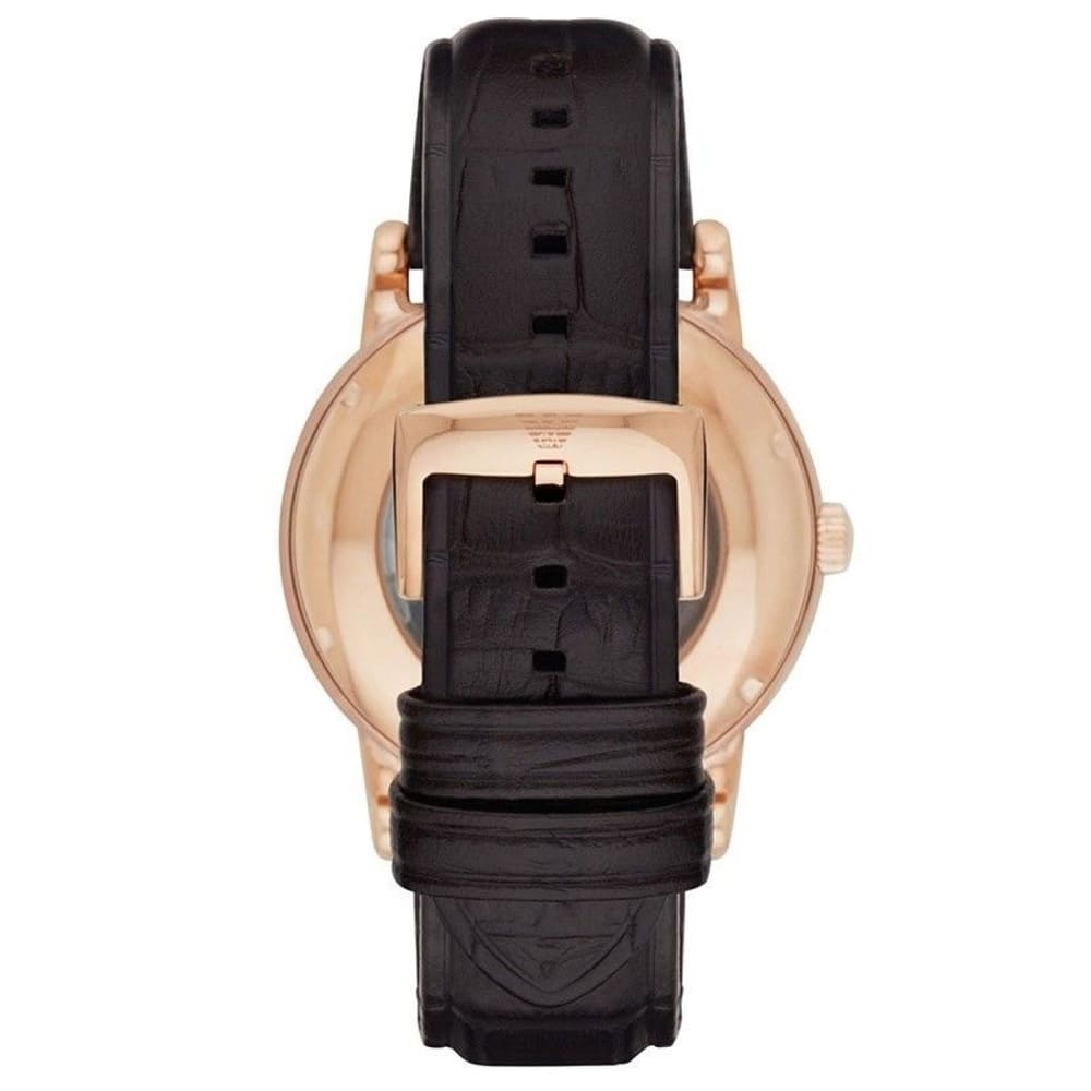 Emporio Armani AR1983 watch case side view with leather strap and crown detail