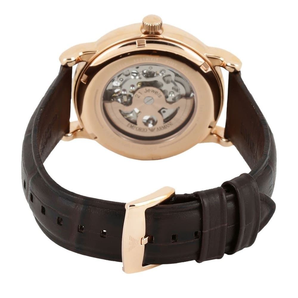 Emporio Armani AR1983 caseback showing mechanical movement through transparent display