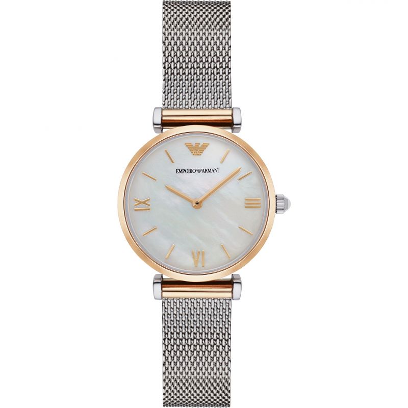 Emporio Armani AR2068 ladies watch with mother of pearl dial and mesh bracelet