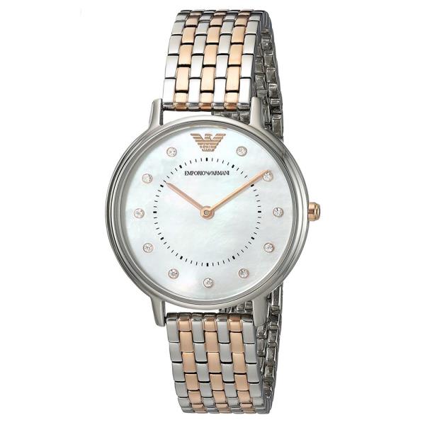 Emporio Armani AR2508 ladies watch with white mother of pearl dial and two-tone steel and rose gold bracelet