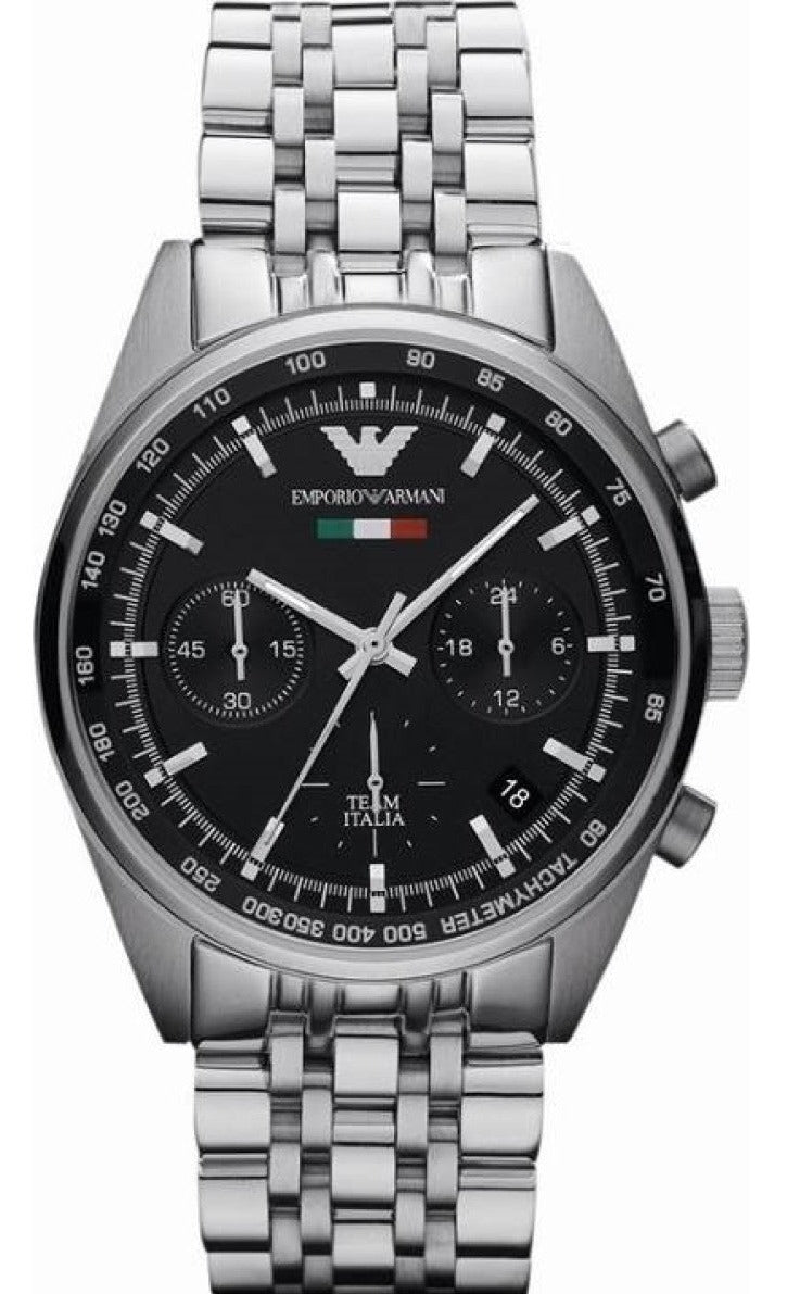 Emporio Armani Sportivo Chronograph Black Dial Silver Steel Strap Men Watch - AR5984