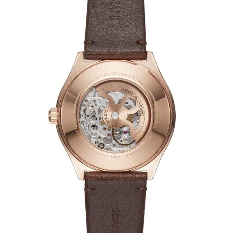 Emporio Armani Meccanico White Skeleton Dial Brown Leather Strap Men's Watch - AR60005