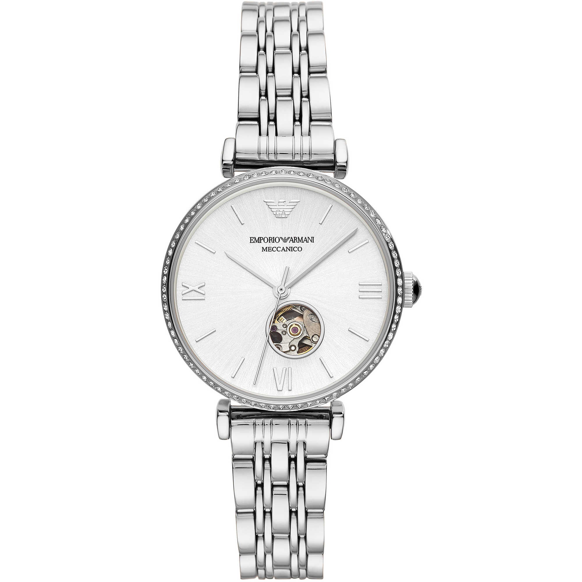 Emporio Armani Automatic Crystal Silver Dial Ladies Watch AR60022