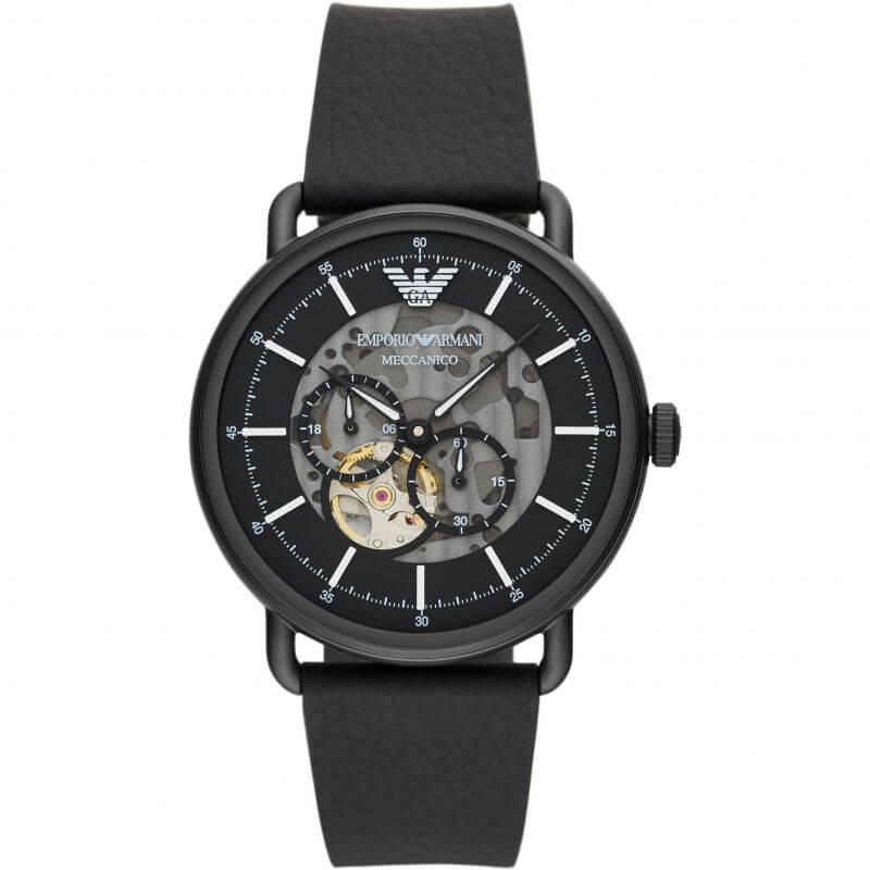 Emporio Armani Aviator Automatic Black Skeleton Dial Men's Watch AR60028