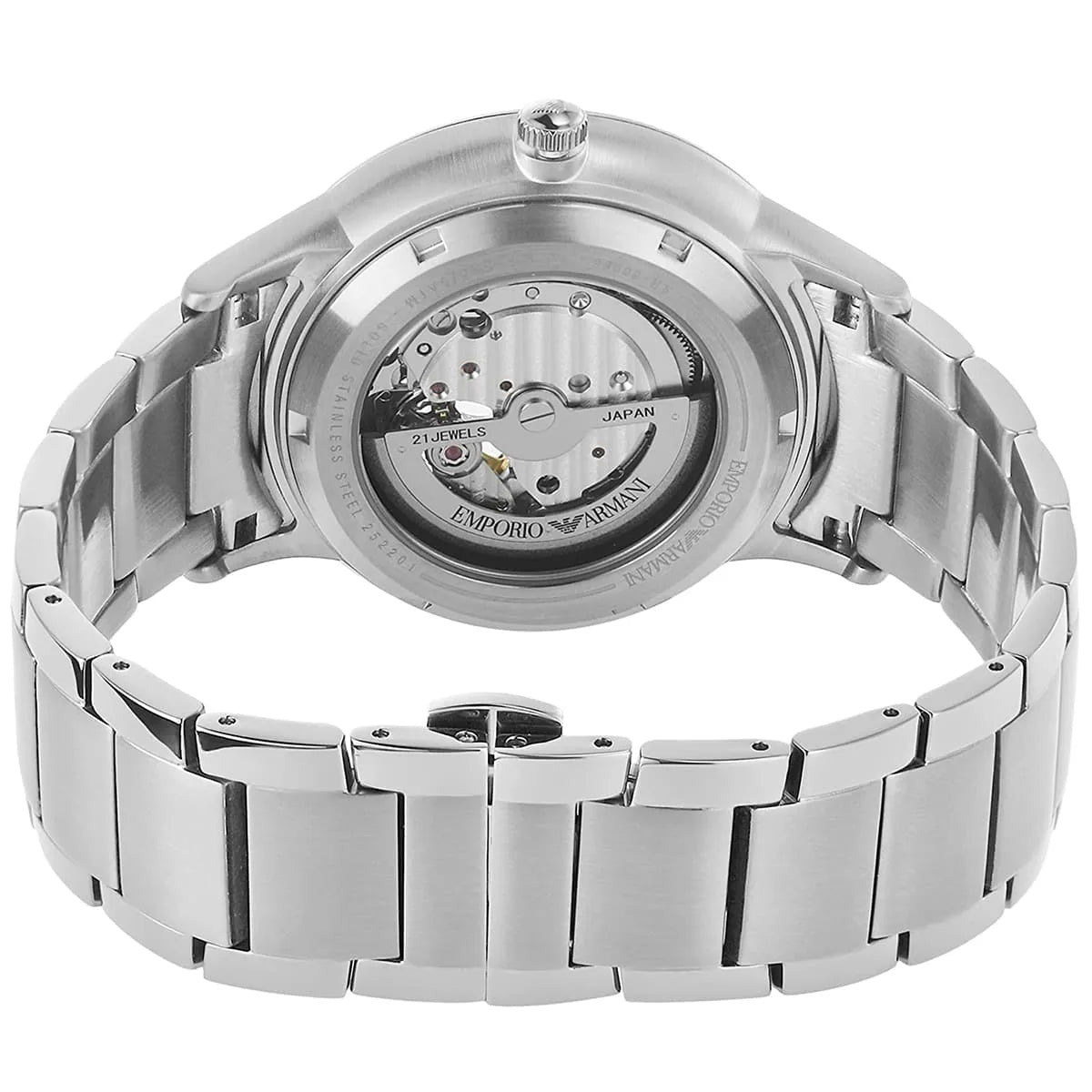 Emporio Armani AR60055 caseback detail exposed automatic movement visible