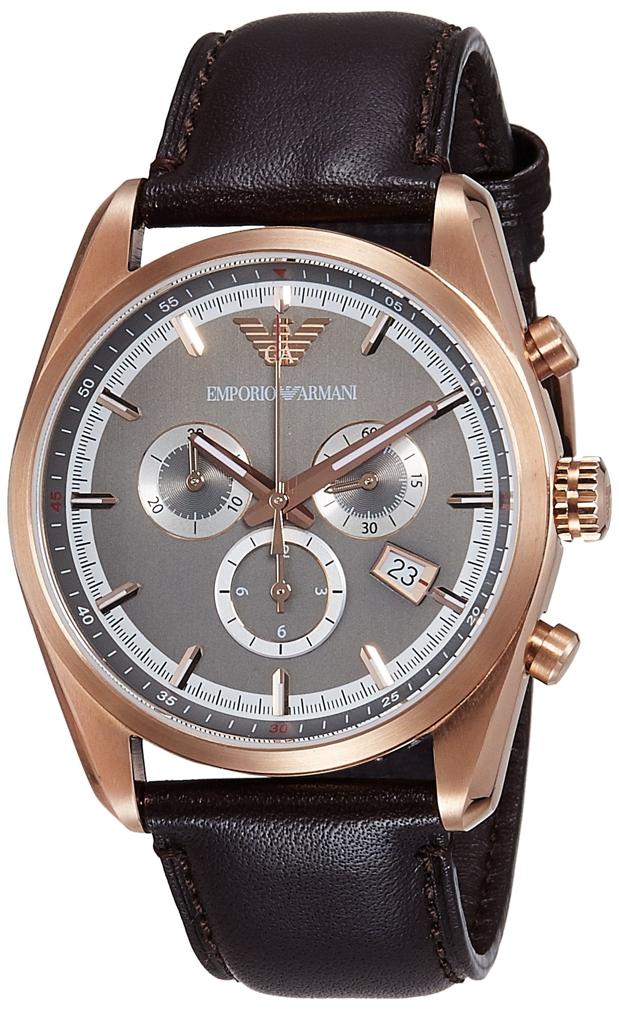 Emporio Armani Chronograph Gray Dial Brown Leather Strap Men Watch - AR6043