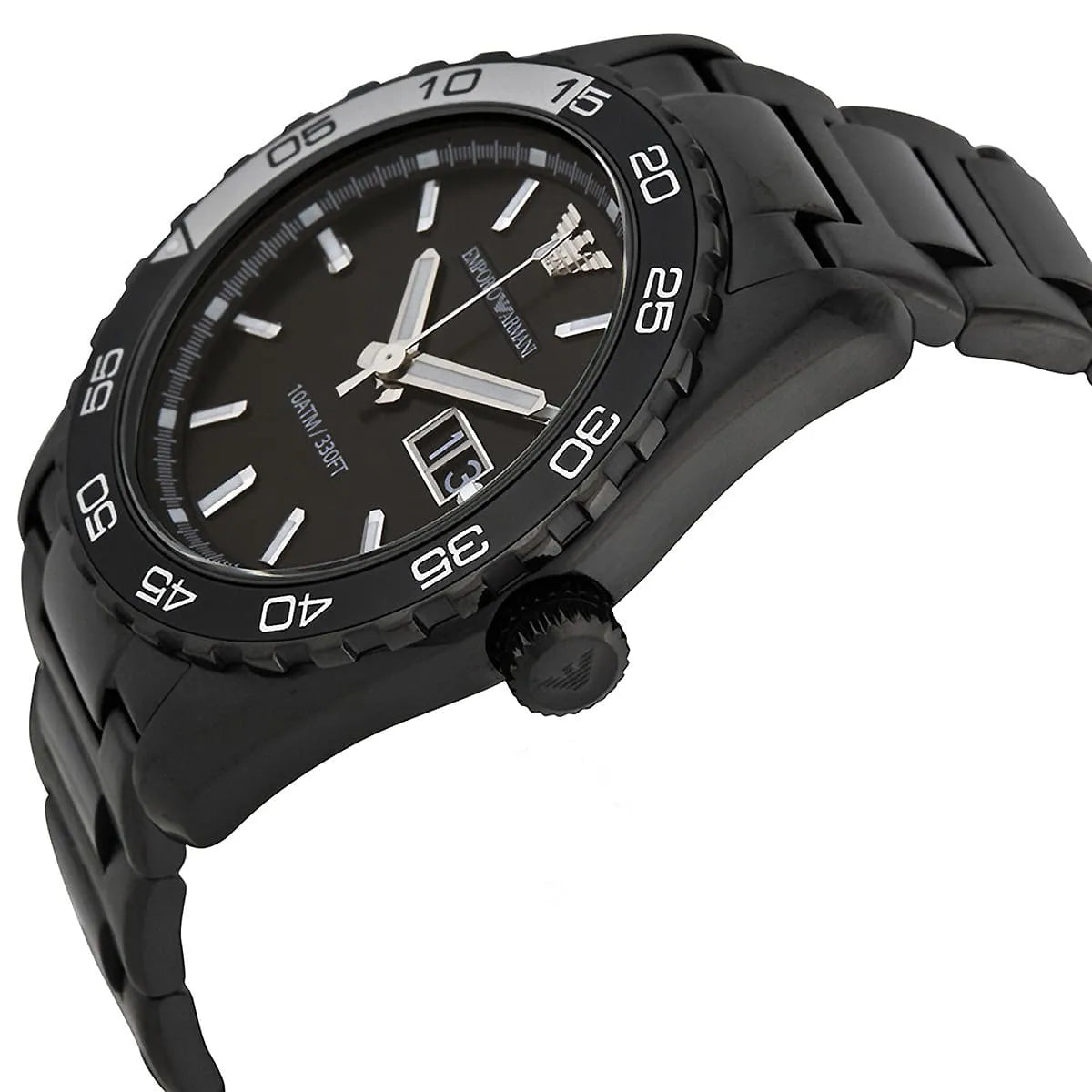 AR6049 Emporio Armani Sportivo watch angled view showing black case and strap