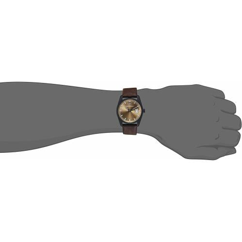Emporio Armani AR6081 worn on wrist showing beige dial and brown leather strap