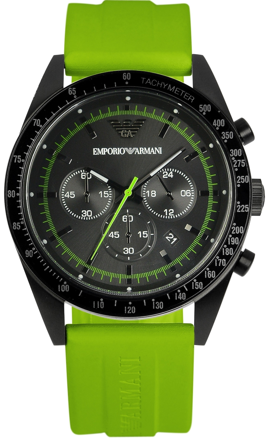 Emporio Armani Sports Analog Black Dial Green Rubber Strap Men Watch - AR6115