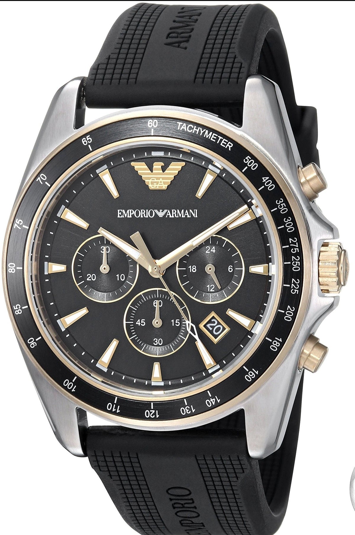 Emporio Armani Quartz Chronograph Black Silicone Strap Black Dial 44mm Men's Watch - AR80003