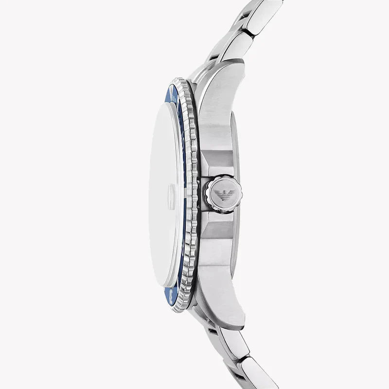 Side profile of Emporio Armani AR80076 watch showing bezel and strap