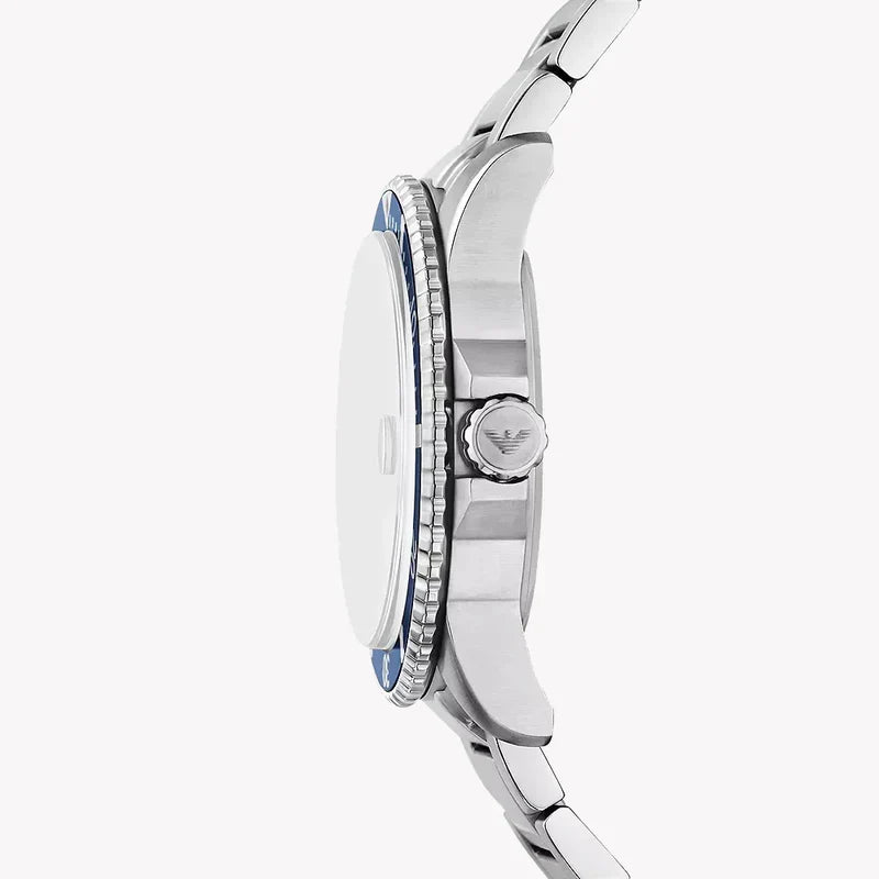 Side profile of Emporio Armani AR80076 watch showing bezel and strap
