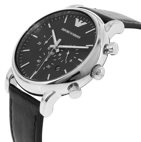 Emporio Armani Dress Analog Black Dial Black Leather Strap Men Watch - AR8029