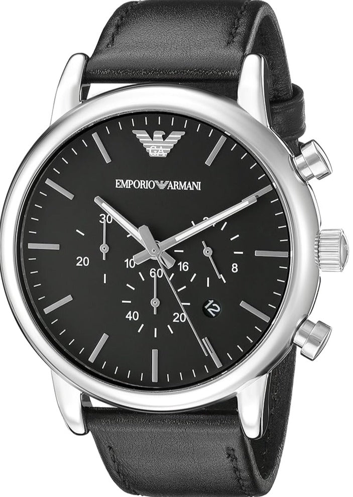 Emporio Armani Dress Analog Black Dial Black Leather Strap Men Watch - AR8029