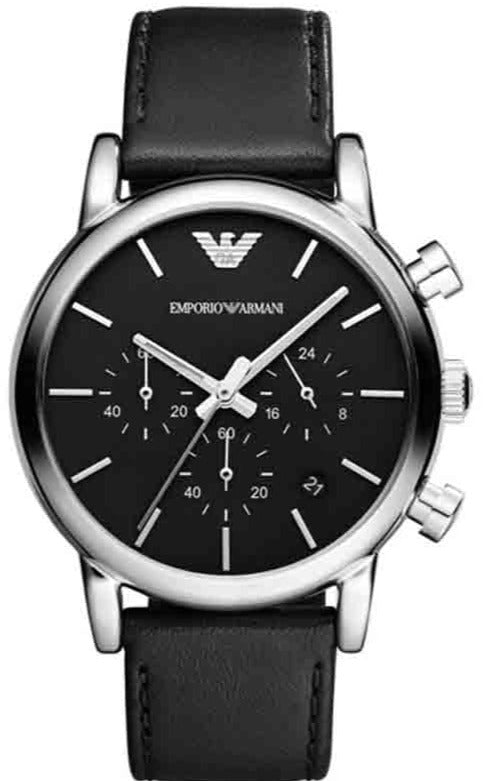 Emporio Armani Dress Analog Black Dial Black Leather Strap Men Watch - AR8029