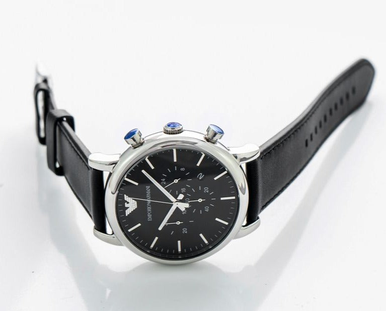 Emporio Armani Dress Analog Black Dial Black Leather Strap Men Watch - AR8029