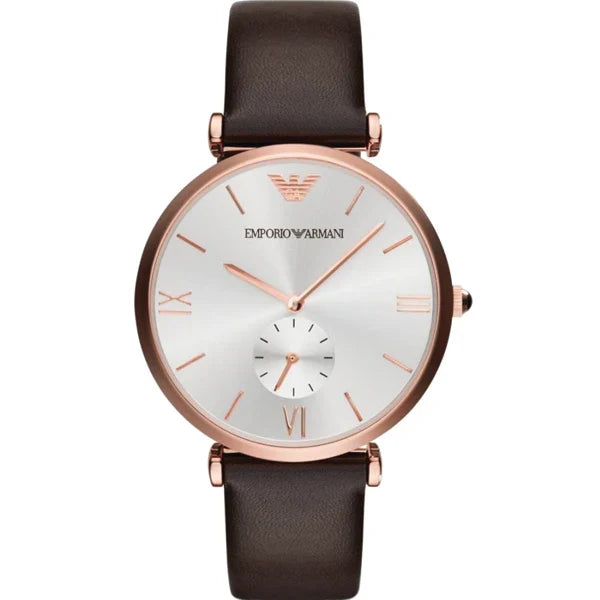 Emporio Armani Classic Analog White Dial Brown Leather Strap Watch AR9038M