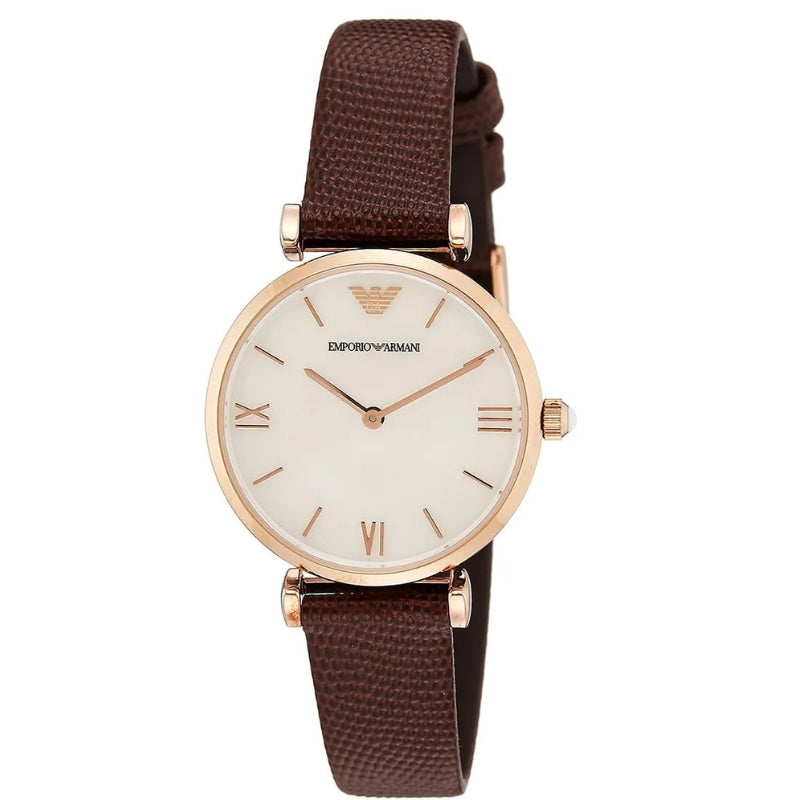 Emporio Armani 32 mm Mother of Pearl Rose Gold Leather Women's Watch  AR9042L