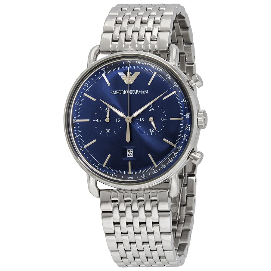 Emporio Armani Aviator Chronograph with blue dial and silver steel bracelet