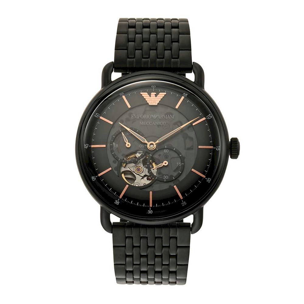 Emporio Armani Aviator AR60025 automatic men's watch with black dial and visible skeleton movement