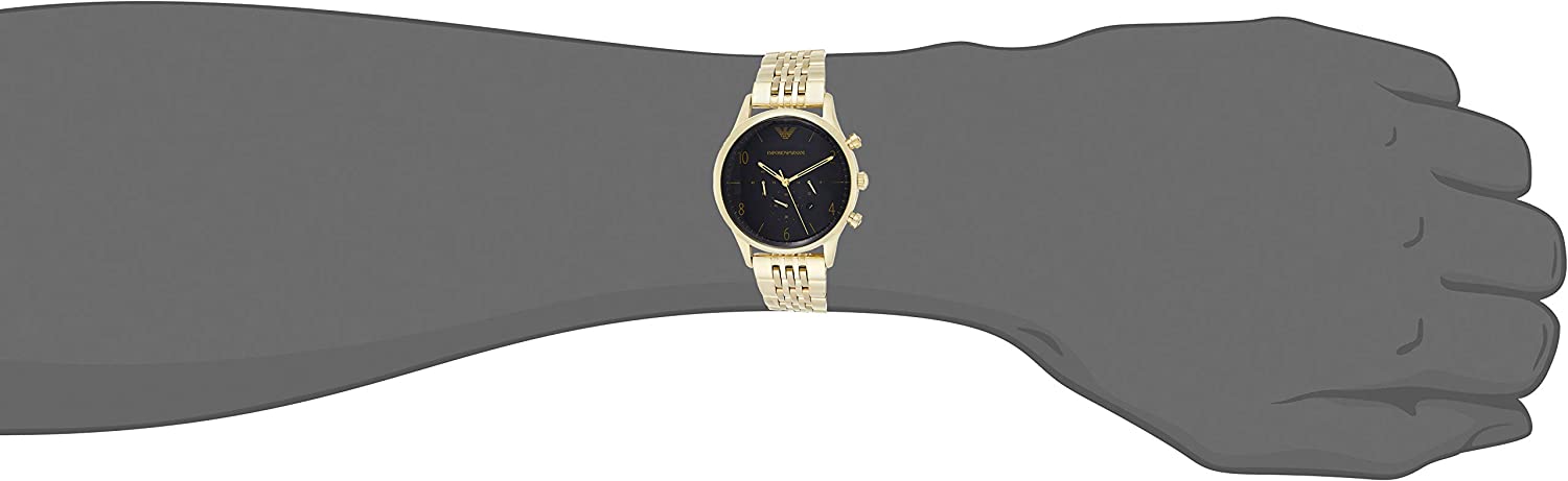 AR1893 chronograph watch on wrist showing full dial and gold-tone bracelet fit