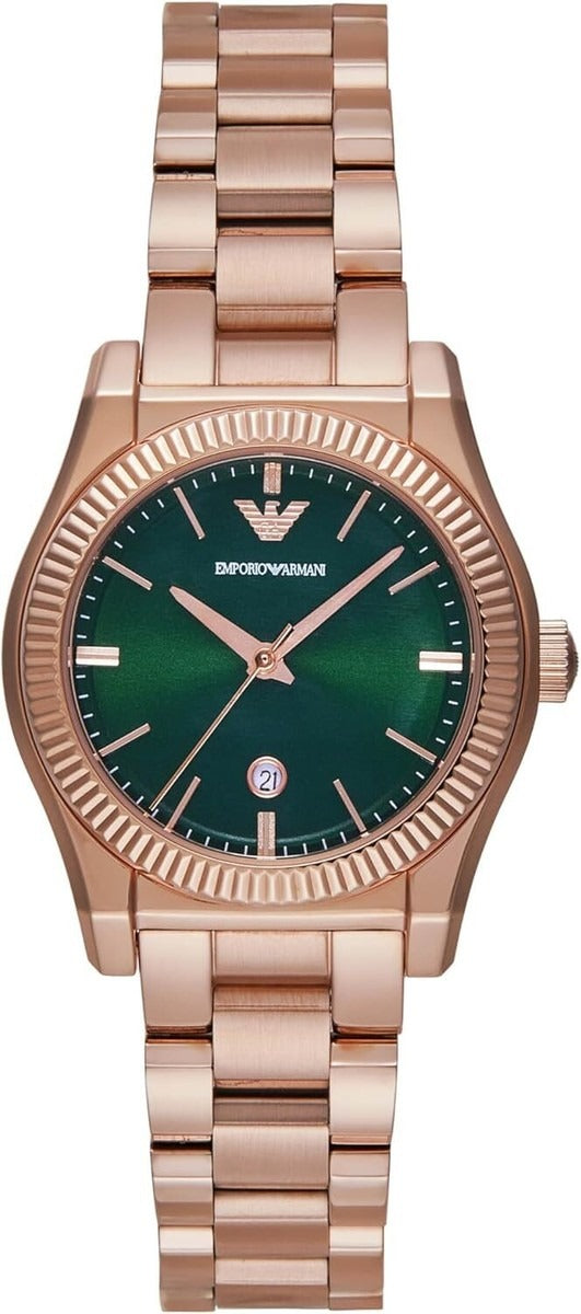Emporio Armani Federica Analog Green Dial Rose Gold Steel Strap Women Watch - AR11639
