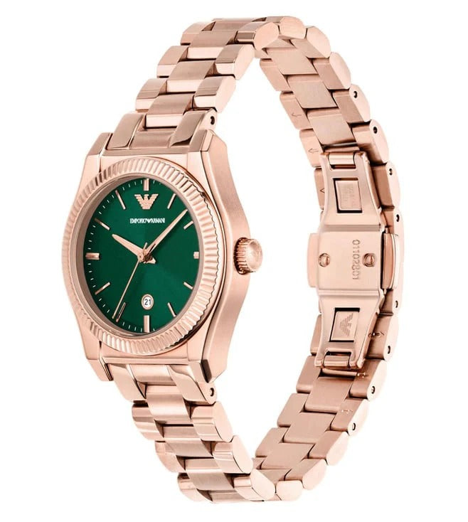 Emporio Armani Federica Analog Green Dial Rose Gold Steel Strap Women Watch - AR11639