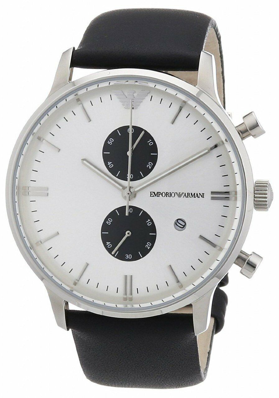 Emporio Armani Gianni White Dial Black Leather Strap Men's Watch - AR0385