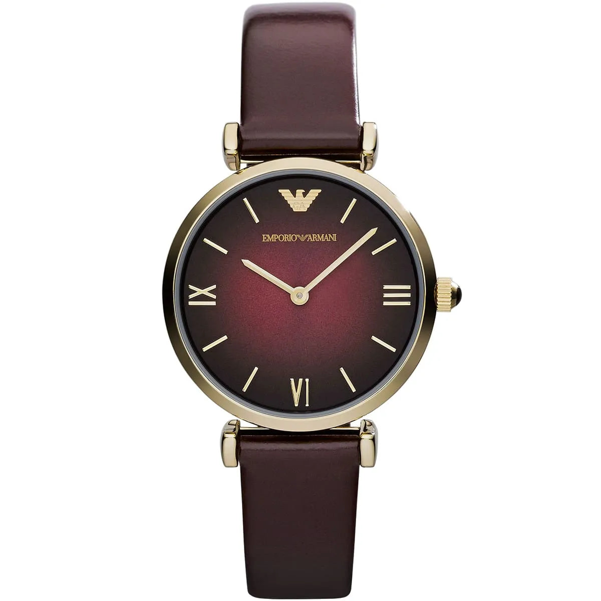 Emporio Armani Gianni AR1757 women's watch with gold case, burgundy dial and Roman numerals