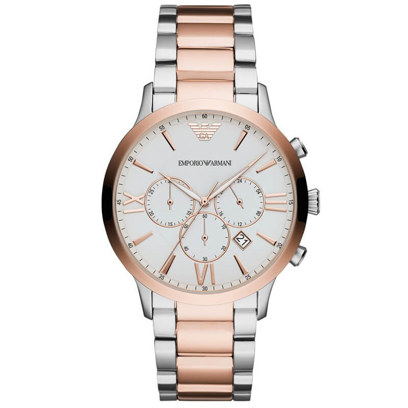 Emporio Armani Giovanni Chronograph White Dial Two Tone Steel Strap Watch AR11209
