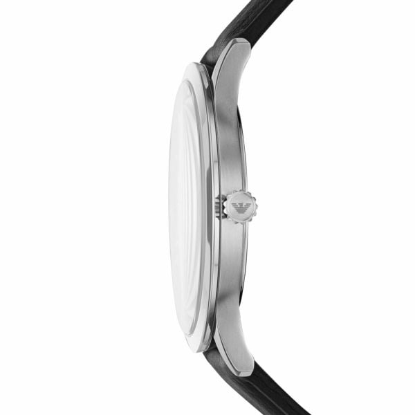 Emporio Armani Giovanni AR11210 watch displayed on angle showing thin profile
