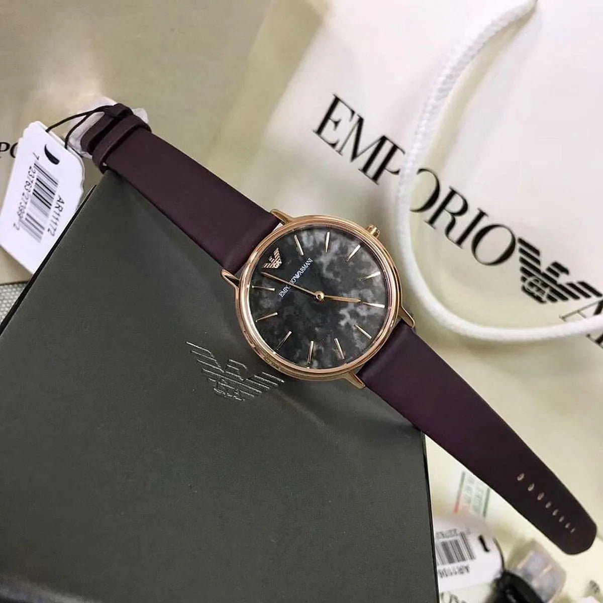 Emporio Armani Kappa Quartz Grey Marbled Dial Ladies Watch AR11172