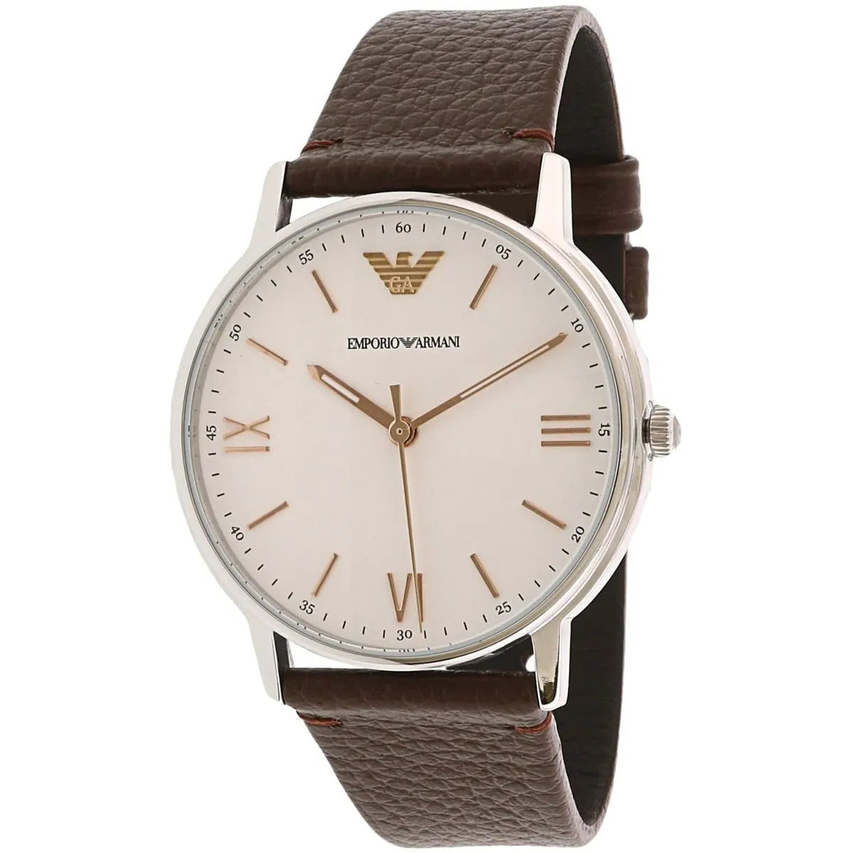 Emporio Armani Kappa Quartz White Dial Brown Leather Strap Men's Watch AR80006