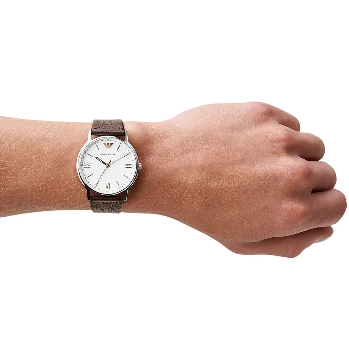 Emporio Armani Kappa Quartz White Dial Brown Leather Strap Men's Watch AR80006