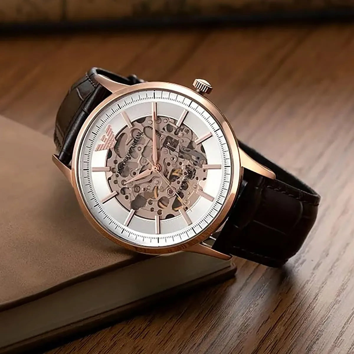 Emporio Armani Meccanico Automatic Brown Leather Men's Watch AR60039
