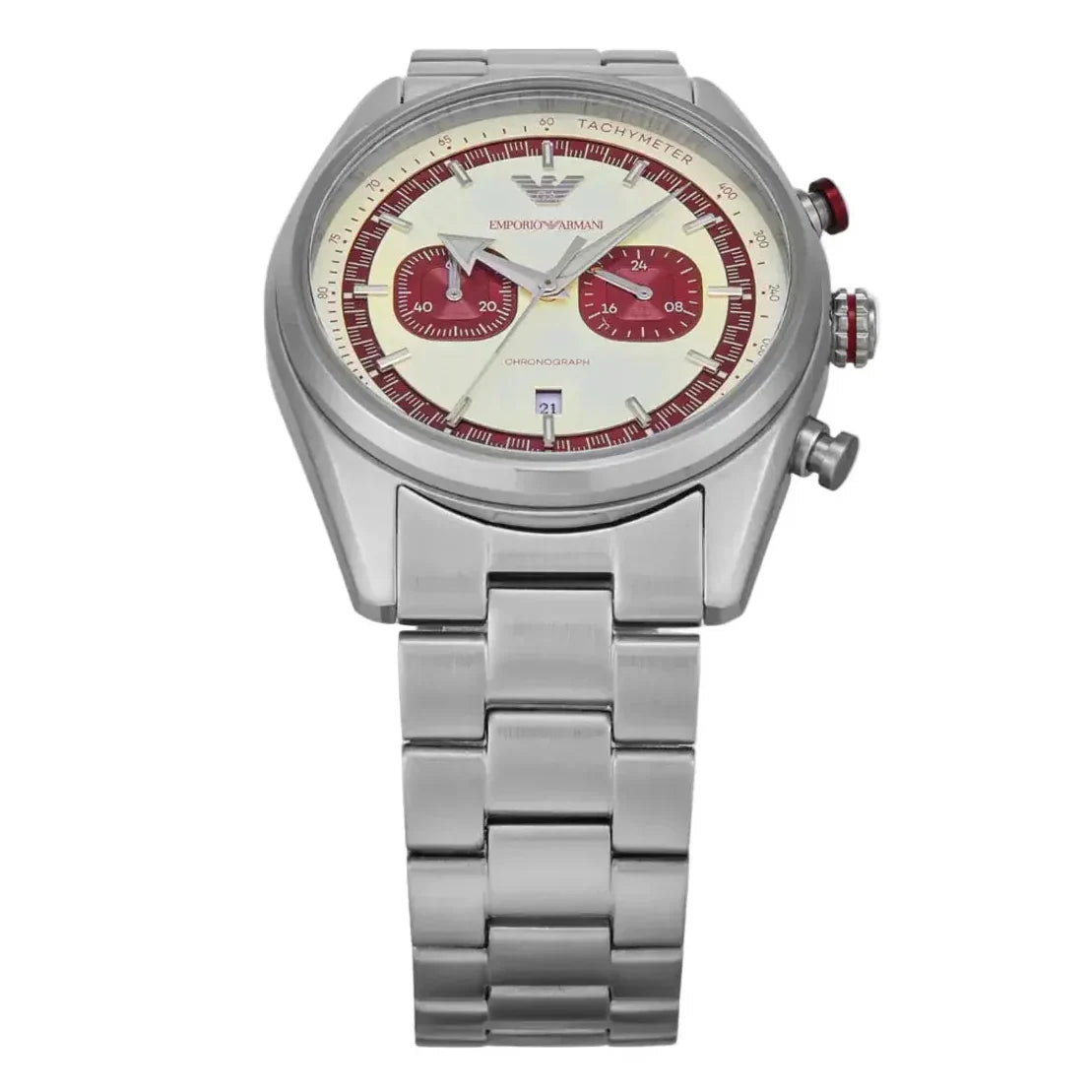 Emporio Armani Racer Chronograph White Dial Silver Steel Strap Men Watch  - AR11645