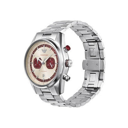 Emporio Armani Racer Chronograph White Dial Silver Steel Strap Men Watch  - AR11645