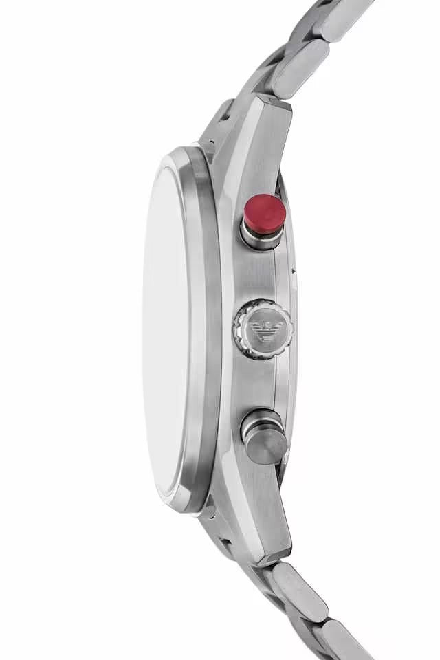 Emporio Armani Racer Chronograph White Dial Silver Steel Strap Men Watch  - AR11645