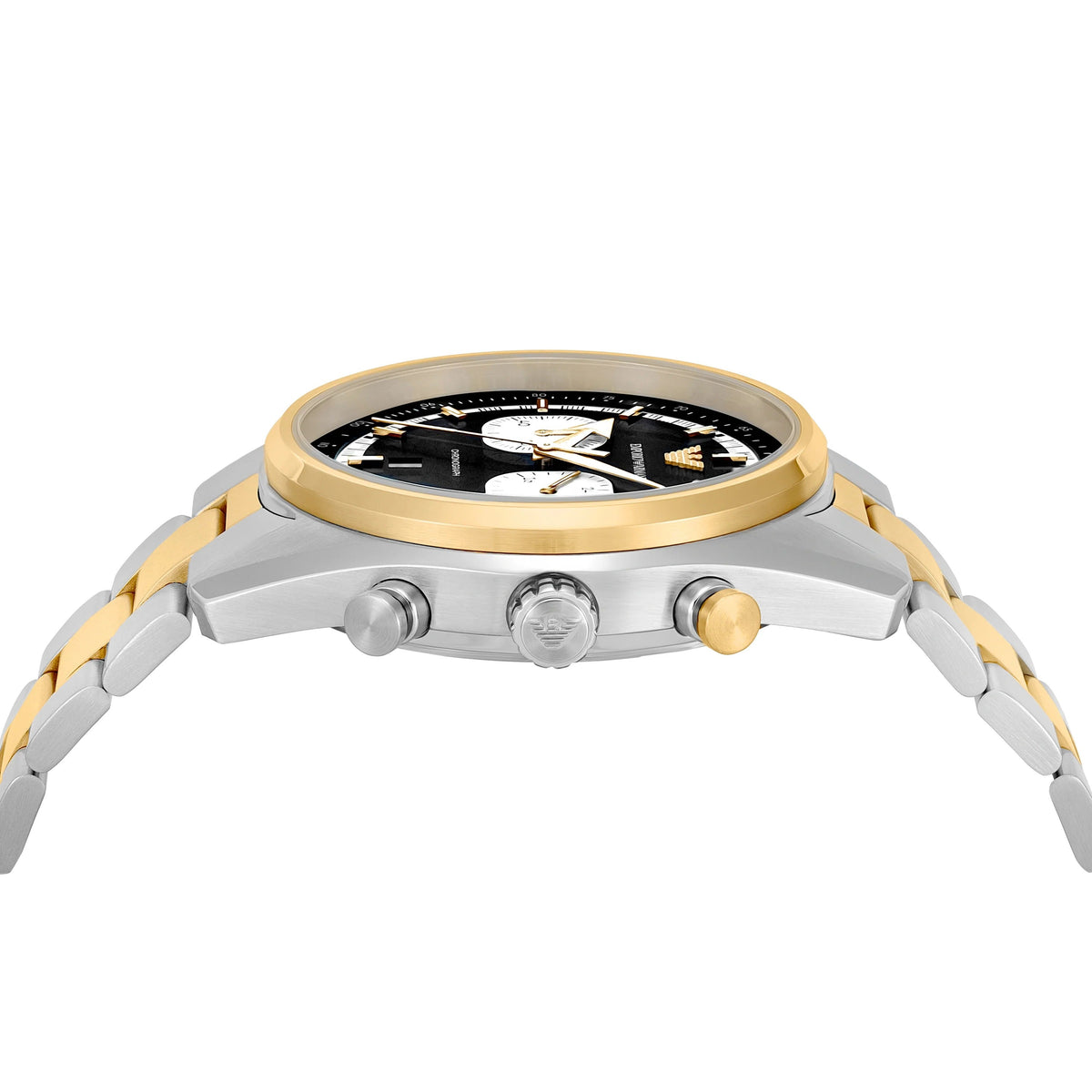 Emporio Armani Racer Chronograph Black Dial Two Tone Steel Strap Men Watch - AR11678