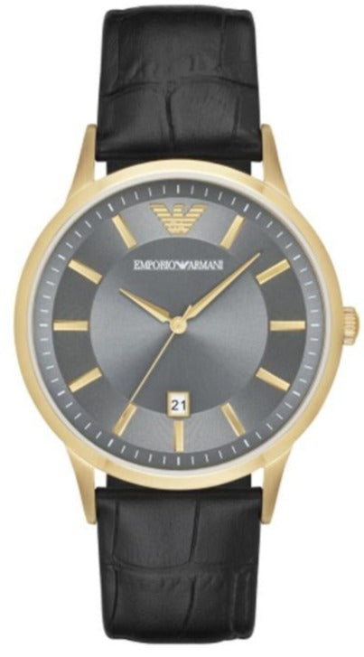 Emporio Armani Renato Quartz Grey Dial Black Leather Strap Men's Watch - AR11049