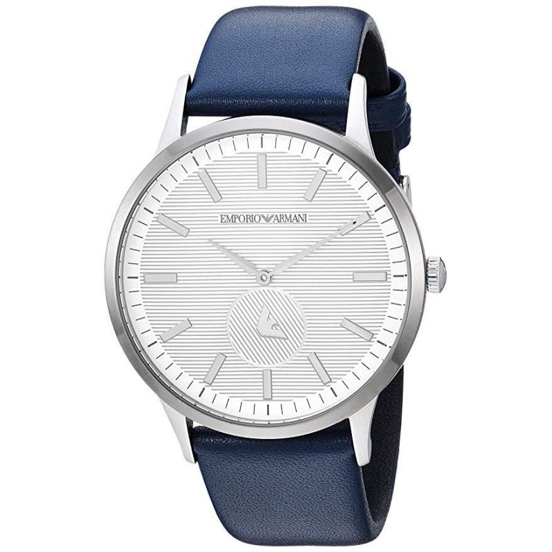 Emporio Armani Renato men's watch with white dial and blue leather strap