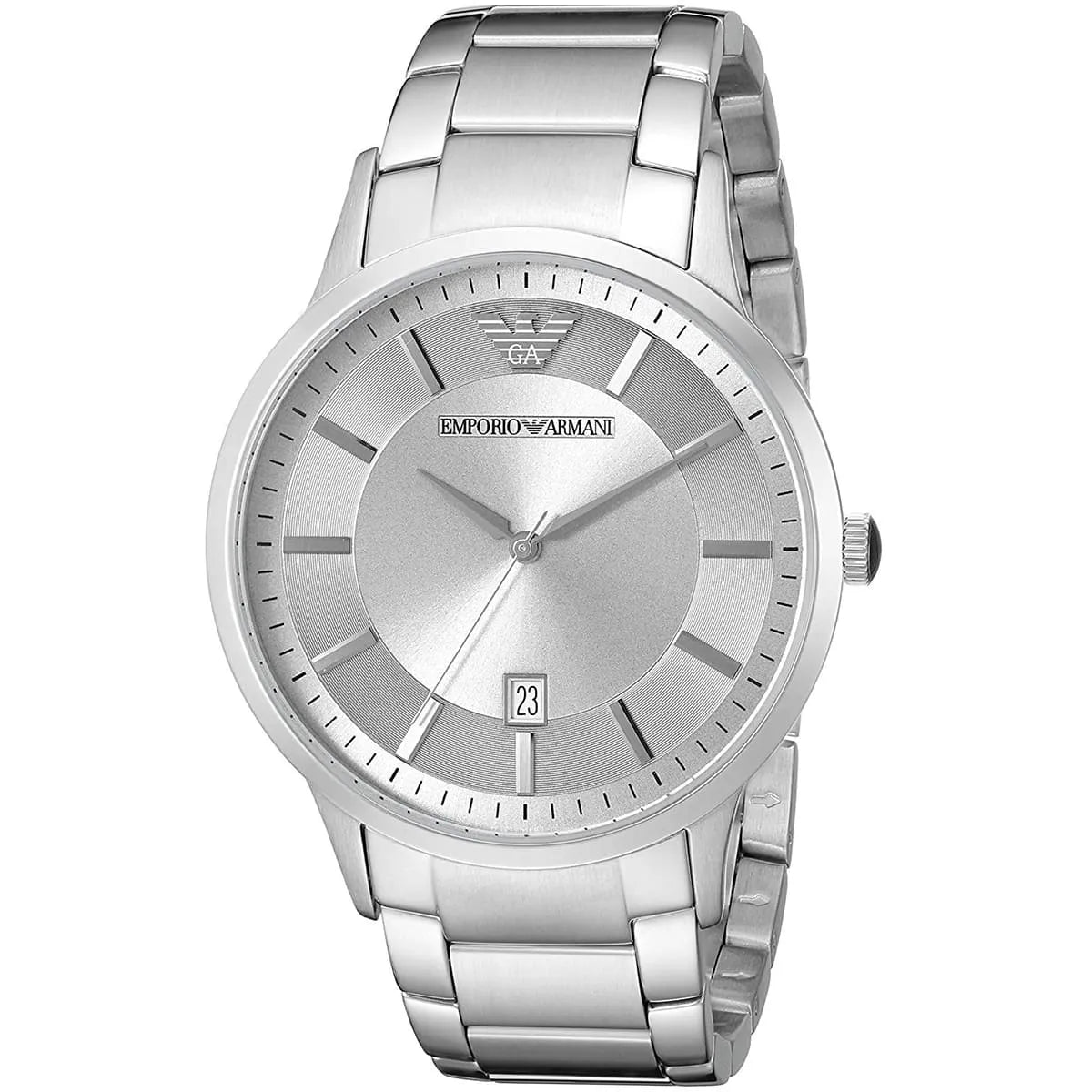 Emporio Armani Renato AR11189 quartz watch with silver sunburst dial and steel bracelet
