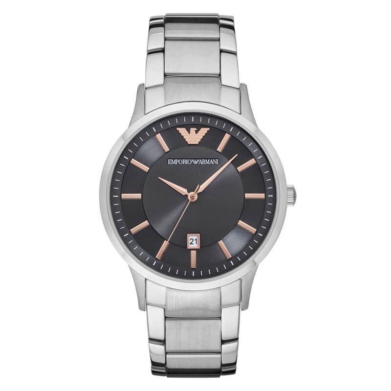 Emporio Armani Renato Quartz Grey Dial Silver Steel Strap Watch For Men - AR2514