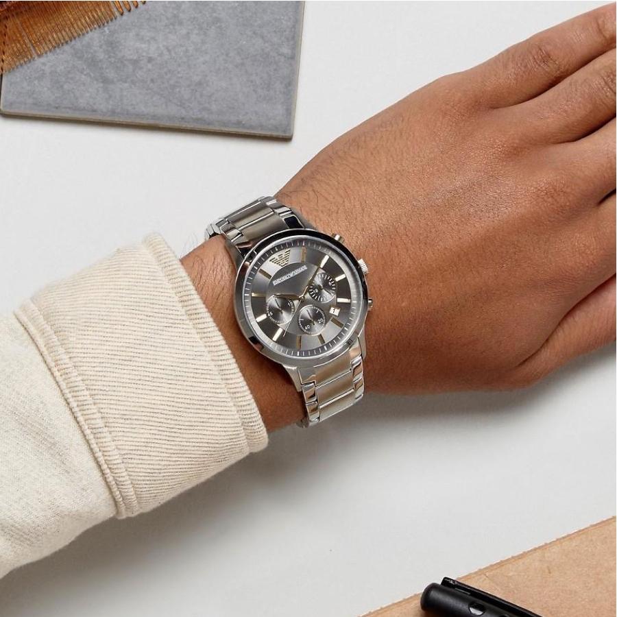 Renato chronograph watch worn on wrist showing grey dial with three subdials