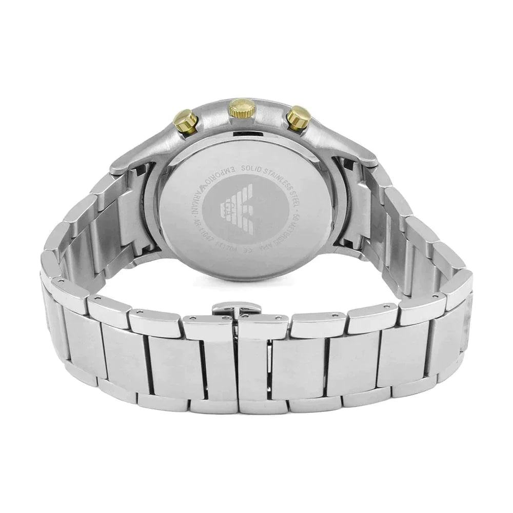 Back case view of Emporio Armani Renato AR11047 with stainless steel bracelet